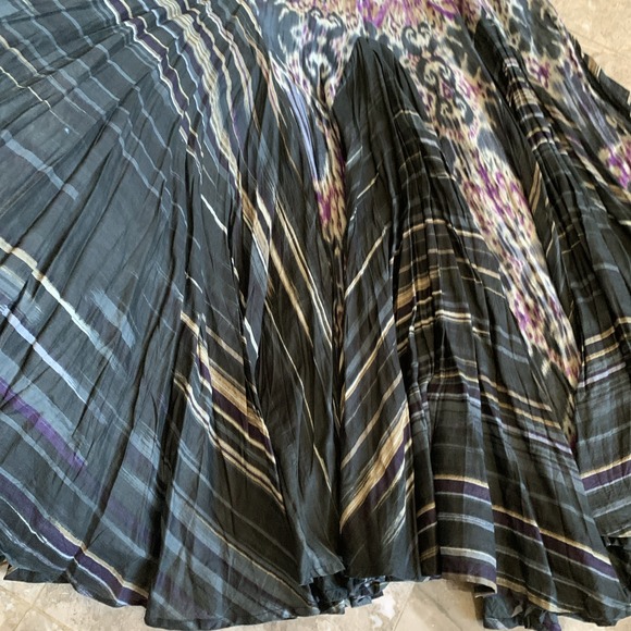 Denim 24/7 14W Long Pleated Full Maxi Skirt Gray Tie Dye Boho Stretch Boho Y2K - Picture 4 of 7